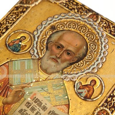 Старинная икона святого Николая Чудотворца. Россия, фабрика 