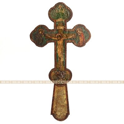Старинный деревянный крест с частицей мощей священномученика Харлампия. Россия-Греция рубеж XIX-XX веков.