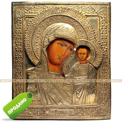 Cтаринная икона Казанской Божией Матери в старинном киоте. Россия 19 век