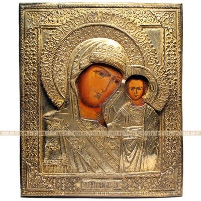 Cтаринная икона Казанской Божией Матери в старинном киоте. Россия 19 век