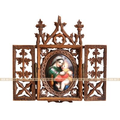 Редкая старинная икона-складень Пресвятая Богородица Трех Радостей. Россия 1880-1890 год