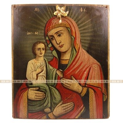 Старинная икона Божией Матери, именуемой Троеручица с бусинками. Россия 1880-1900 год