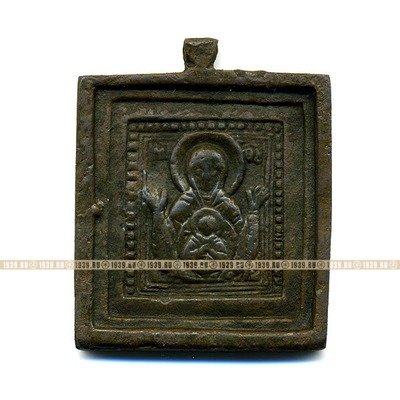 Старинный бронзовый образок 18 века Божья Матерь Знамение или Оранта. 