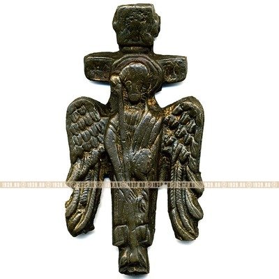 Старинный бронзовый крест 18 века  Икона Ангел Великого совета.