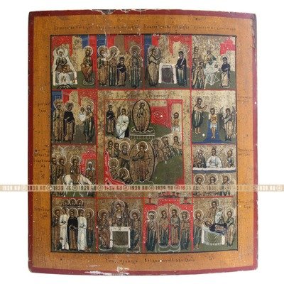 Старинная деревянная икона Двенадцать Великих праздников Господних или 
