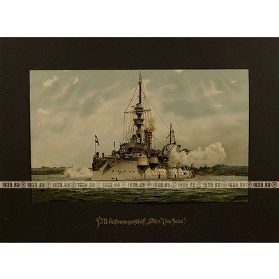 Цветная литогравюра. Германия 1914-20 гг. Броненосец береговой обороны 