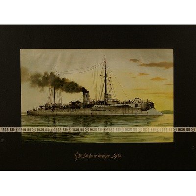 Цветная литогравюра. Германия 1914-20 гг. Малый крейсер 