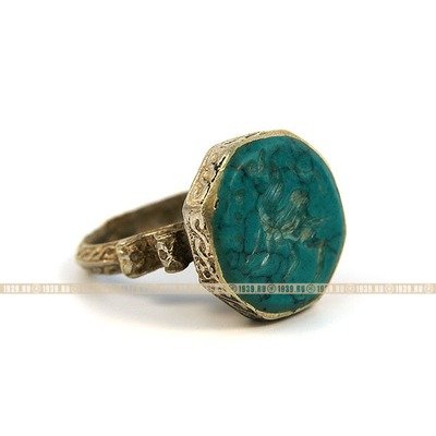 Серебряный перстень печатка с древнеарийским зооморфным символом в виде Единорога. Малахит.