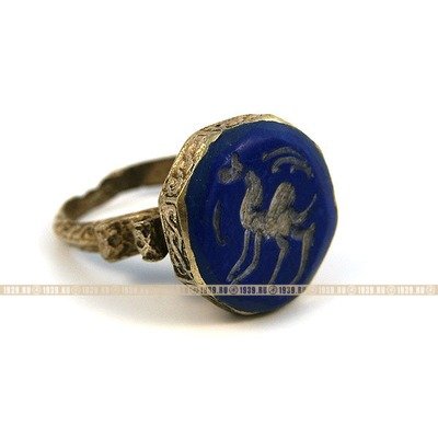 Серебряный перстень печатка с древнеарийским зооморфным символом в виде Единорога. Лазурит.