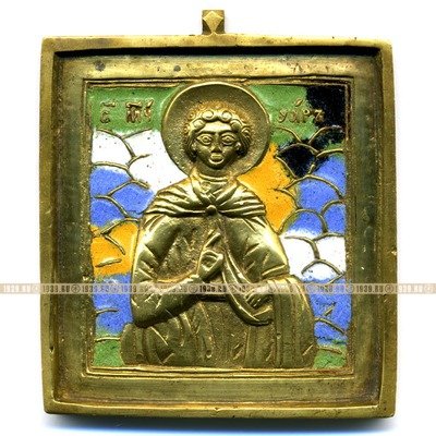 Дорожная старинная икона или Образок 19 века Святой мученик Уар Многоцветная эмаль.
