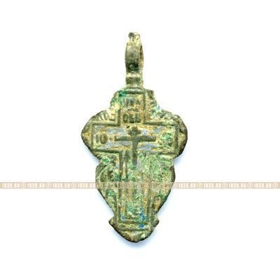 Крупный мужской старинный православный нательный крестик с голубой эмалью 4,1 см