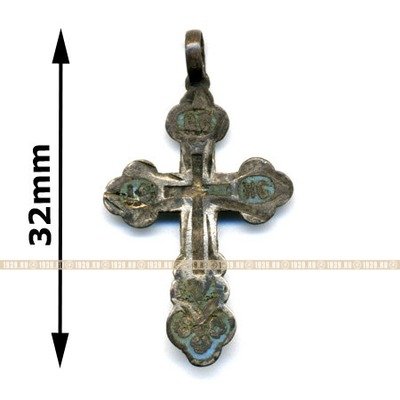 32 мм Старинный нательный крест из серебра 84 пробы времен Царской России с голубой эмалью