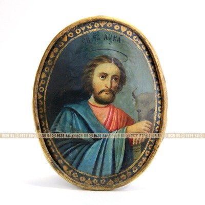 Старинная икона святого евангелиста Луки, святого покровителя врачей и художников. Россия XIX век.