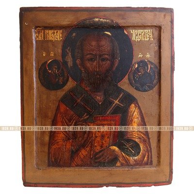 Красивая старинная икона святого Николая Чудотворца с ковчегом в отличном состоянии. Россия 19 век.