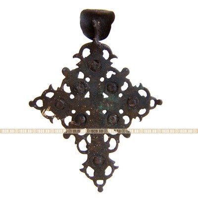 Большой старинный ажурный крест-распятие со стразами. Россия 1790-1830 год