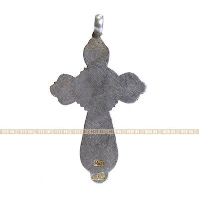Старинный нательный серебряный крестик 84 пробы времен Царской России, бирюзовая эмаль.