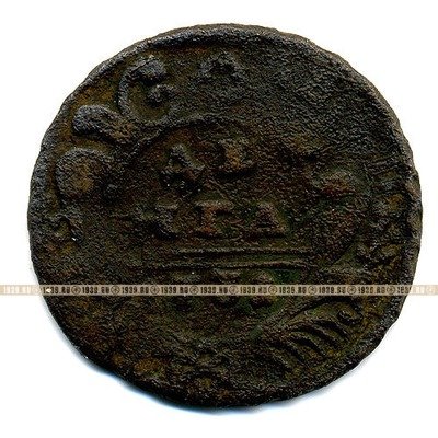 Старинная русская медная монета Деньга 1731 г Перечекан из Копейки Петра I