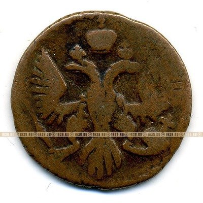 Старинная русская медная монета Полушка 1754 г