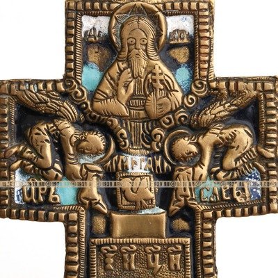 Очень большое 34 см старинное бронзовое распятие или Крест моленный настенный с молитвой на обороте. Россия XIX век.