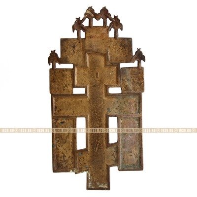 Крупный старинный бронзовый крест Распятие Христово с избранными праздничными иконами 23 см. Россия 1840-1880 год
