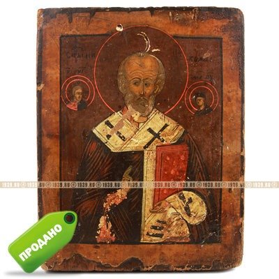 Старинная деревянная икона святой Николай Угодник. Россия, XIX век.