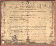 Документ на Железный крест 2-й степени образца 1813 года врученный в 1816 году унтер-офицеру Gottlieb Nitschke, из 68-ой батареи №13, 12-го батальона королевской тяжёлой артиллерии, за выдающуюся храбрость в битве при Лейпциге, вошедшим в историю как "Битва народов"