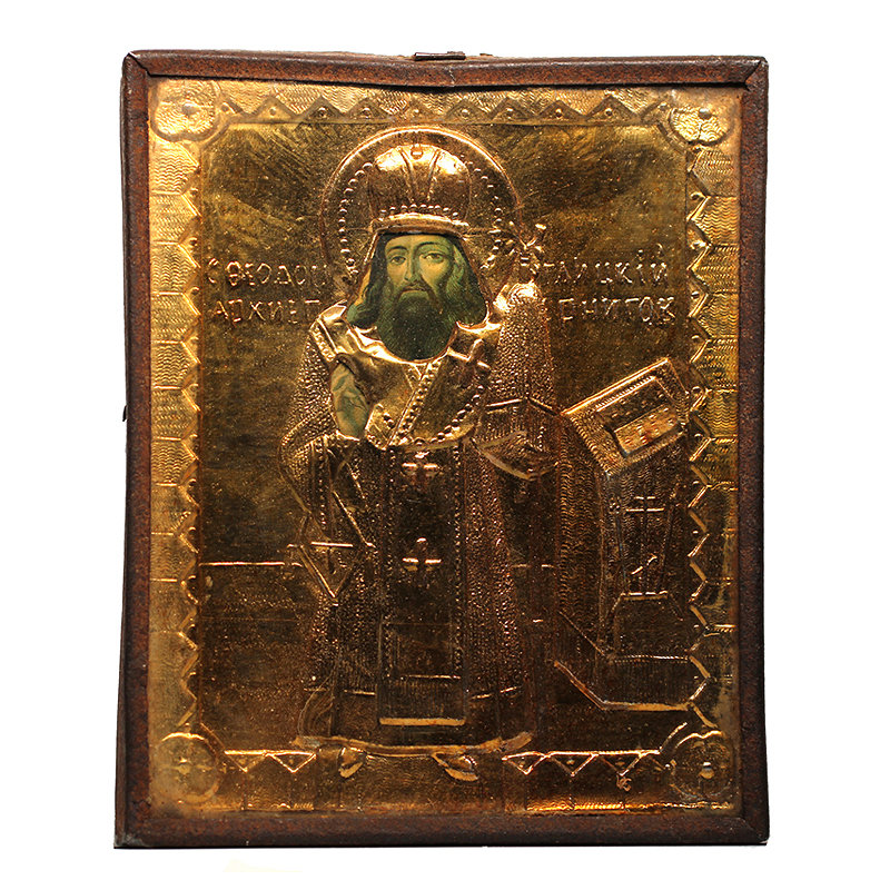 Старинная печатная икона святой Феодосий Углицкий архиепископ Черниговский. Россия 1896-1910 год