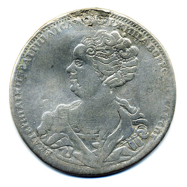 Старинная русская монета царский серебряный рубль 1 рубль 1725 СПБ