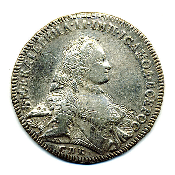 Старинная русская монета царский серебряный рубль 1 рубль 1762 СПБ TI НК