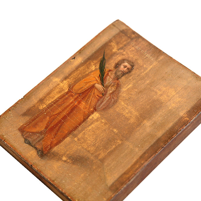 Старинная икона Святой великомученик Иоанн Новый Сочавский, покровитель торговцев и купцов. Россия 1860-1890 год