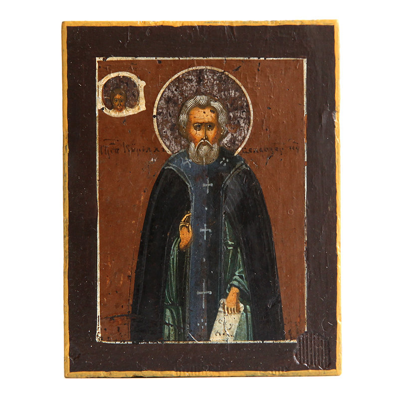 Старинная икона Святой преподобный Кирилл Белозерский. Россия 1860-1890 год