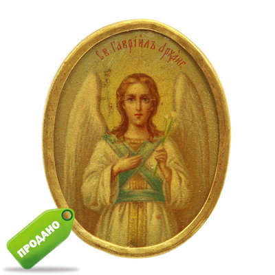Старинная печатная икона святой архангел Гавриил. Россия, XIX век.