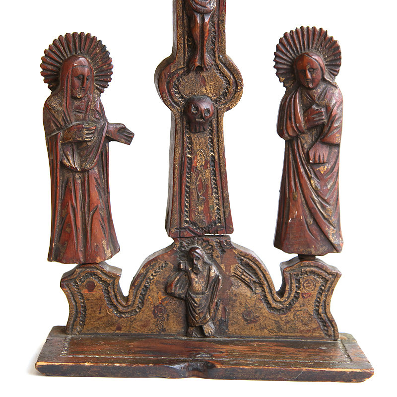 Старинный деревянный Крест Распятие Христово с предстоящими святыми. Палестина, Иерусалим 1870-1890 год