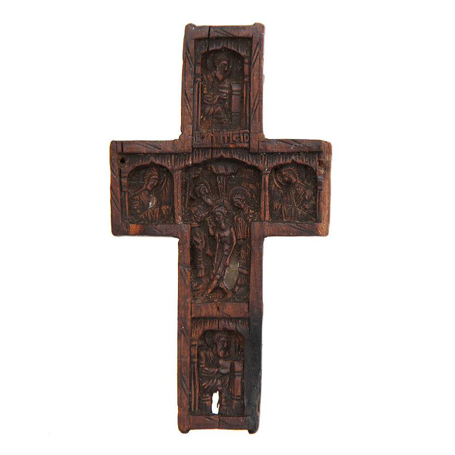 Старинный резной крест-мощевик с частицей Креста Господня. Греция, Афон 1770-1800 год