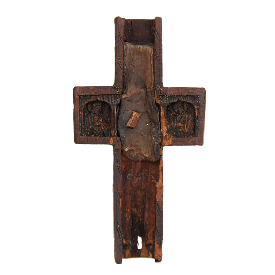 Старинный резной крест-мощевик с частицей Креста Господня. Греция, Афон 1770-1800 год