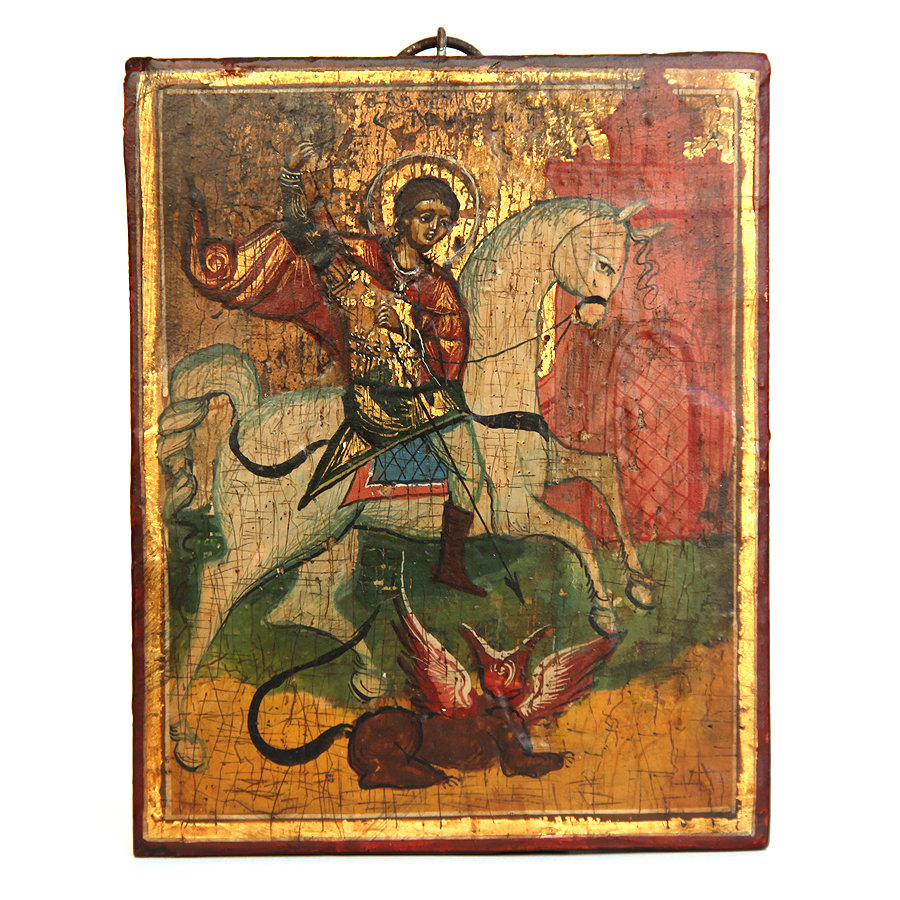 Старинная икона Святой великомученик Георгий Победоносец. Россия начало XX века.