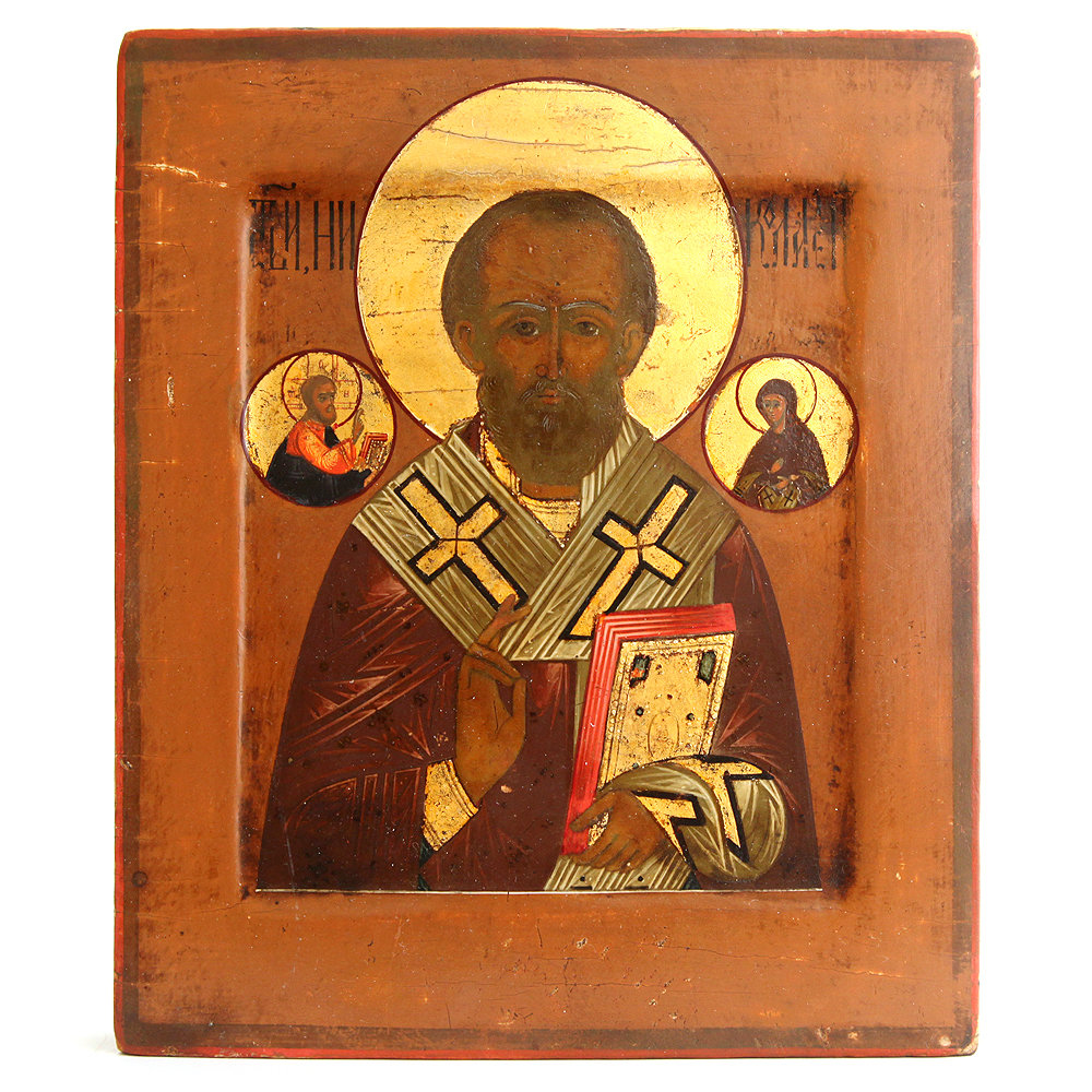 Старинная икона Святой Николай Чудотворец или Никола Угодник. Россия, Москва 1860-1880 год