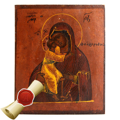 Женская старинная икона Феодоровской Божией Матери - женская небесная покровительница. Россия 1850-1870 год