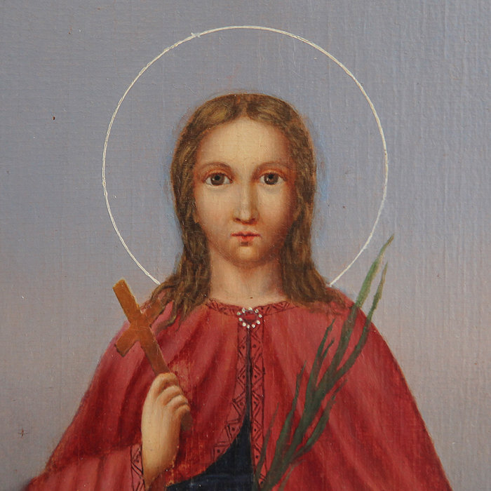 Старинная икона Агафия (Агата) Палермская Святая мученица Сицилийская. Россия 1860-1880 год