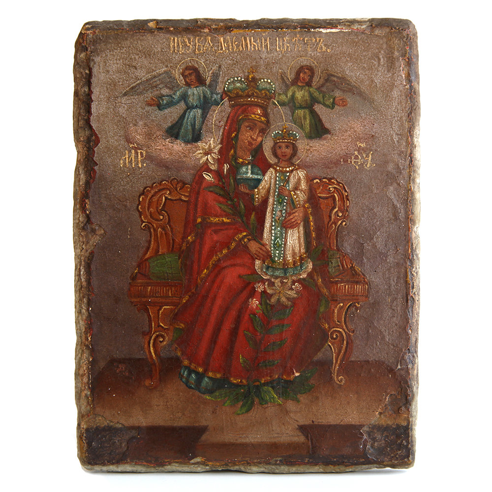 Старинная «женская» икона «Богоматерь Неувядаемый Цвет» или «Благоуханный цвет». Россия 1870-1890 год