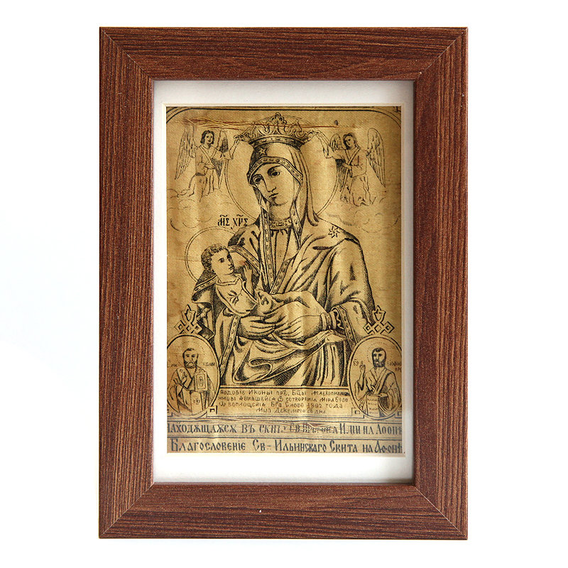 Старинная икона Богоматери «Млекопитательница» или «Хиландарская Типикарница» с Афонским благословением. Афон 1892 год.