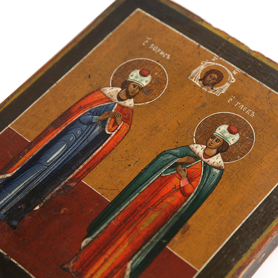 Старинная православная икона Святые князья Борис и Глеб. Россия XIX век.