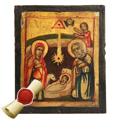 Старинная паломническая икона Рождество Христово. Иерусалим, Храм Рождества Христова 1880-1890 год