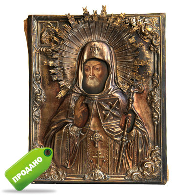 Старинная икона Святой Митрофан Воронежский Чудотворец. Россия 1840-1850 год.