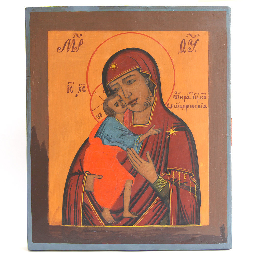 Старинная икона для женщин, икона Феодоровской Пресвятой Богородицы. Россия 1850-1860 год