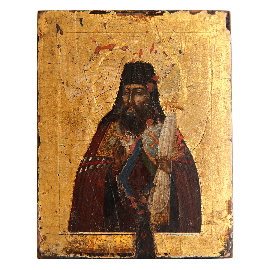 Старинная икона Святитель Тихон Задонский, чудотворец епископ Воронежский. Афон 1880-1900 год