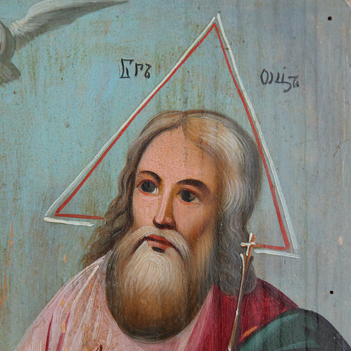 Старинная щепная икона Святая Троица Новозаветная или «Сопрестолие». Россия 1880-1890 год
