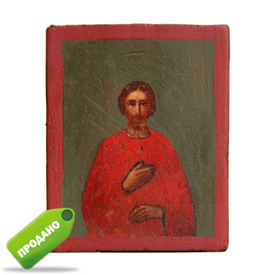 Старинная икона Святой благоверный князь Александр Невский в красной рубахе, «Не в силе Бог, а в правде». Россия 19 век.