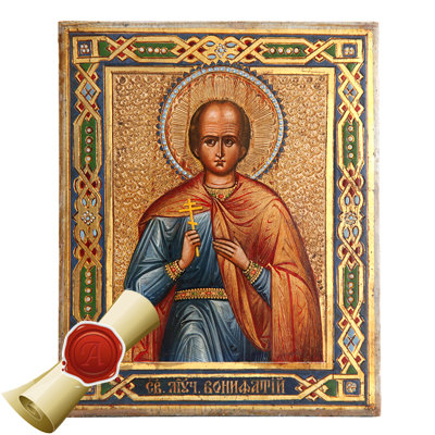 Икона от пьянства, алкоголизма. Старинная икона Святой Вонифатий. Россия 1860-1870 год