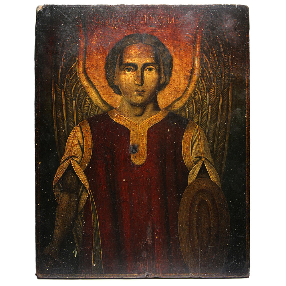 Старинная икона Святой Архангел Михаил Предводитель воинства небесного. Россия 1880-1900 год